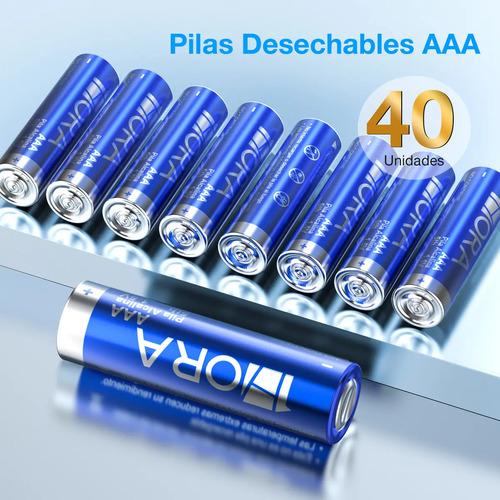 Pilas AAA Alcalinas 1Hora de Larga Duración, Pack con 40 Unidades para Dispositivos