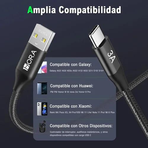 Cable TIPO C a USB-A 60W PD 3A 2M 1HORA Carga Rápida USB 2.0 Nylon Trenzado,Compatible Samsung S24 S23 S22 A16,Xiaomi Redmi Note,POCO,Motorola G15 G35,Huawei,Tablet,Power Bank.Para Hogar,Oficina,Viaje