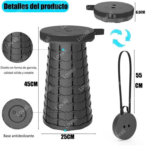 Banco Plegable Retráctil Telescópico Portátil Camping Taburete Circular Grande Plástico Porygon Antideslizante Con Correa Ajustable Soporta 180kg Taburete Ideal Para Fútbol, Picnic, Playa, Bbq, Pesca