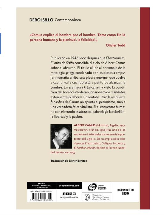 El mito de Sísifo - Camus, Albert - Debolsillo - Tapa Blanda