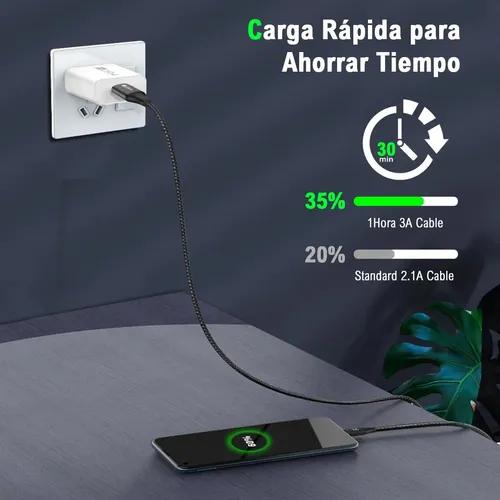 Cable TIPO C a USB-A 60W PD 3A 2M 1HORA Carga Rápida USB 2.0 Nylon Trenzado,Compatible Samsung S24 S23 S22 A16,Xiaomi Redmi Note,POCO,Motorola G15 G35,Huawei,Tablet,Power Bank.Para Hogar,Oficina,Viaje