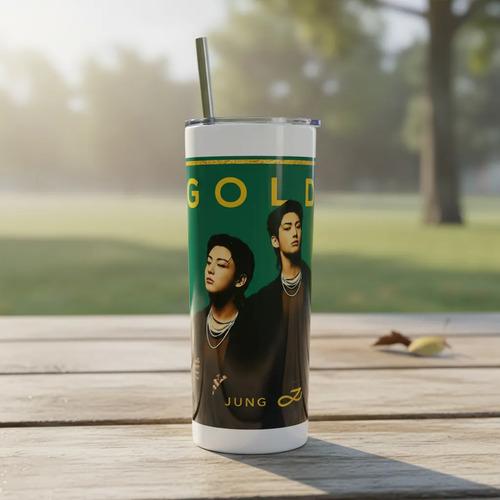 Termo Metálico Kpop Con Popote Vaso Térmico De Acero Golden