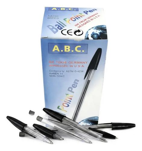 Caja De Plumas Boligrafos Punto Mediano Tinta Negra A.B.C.