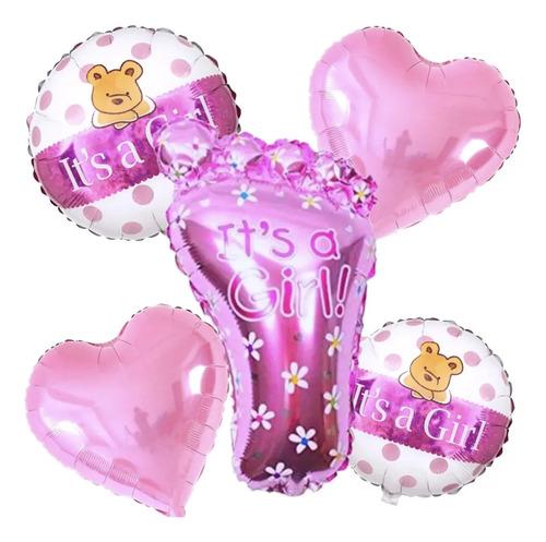 Set De 5 Globos Metalicos Es Niña Con Pie Decorativos  Rosa ITS a GIRL