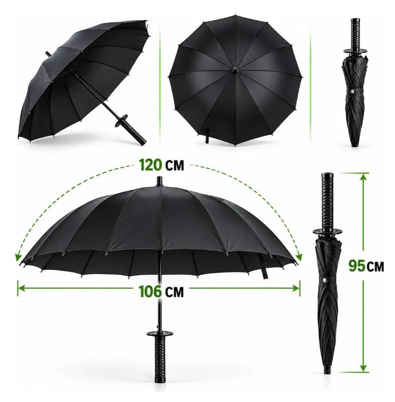 Sombrilla Katana Paraguas Samurai Estilo Demon Slayer Tela Chunya Alta Densidad Resistente Lluvia Sol Color Negro Ele-Gate