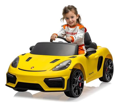 Carro Eléctrico Infantil Tipo Porsche 718 Spyder Amarillo con Control y MP3