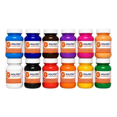 Juego De Pinturas Acrilicas Politec 100 ml 12 Piezas Multisuperficie