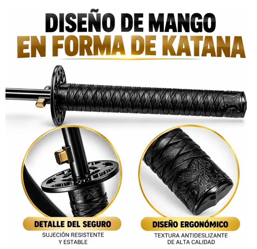 Sombrilla Katana Paraguas Samurai Estilo Demon Slayer Tela Chunya Alta Densidad Resistente Lluvia Sol Color Negro Ele-Gate