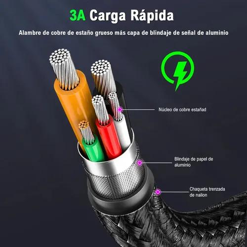 Cable TIPO C a USB-A 60W PD 3A 2M 1HORA Carga Rápida USB 2.0 Nylon Trenzado,Compatible Samsung S24 S23 S22 A16,Xiaomi Redmi Note,POCO,Motorola G15 G35,Huawei,Tablet,Power Bank.Para Hogar,Oficina,Viaje