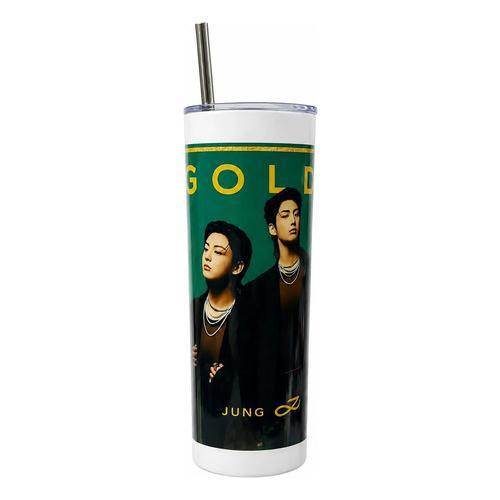 Termo Metálico Kpop Con Popote Vaso Térmico De Acero Golden