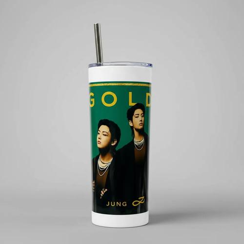 Termo Metálico Kpop Con Popote Vaso Térmico De Acero Golden