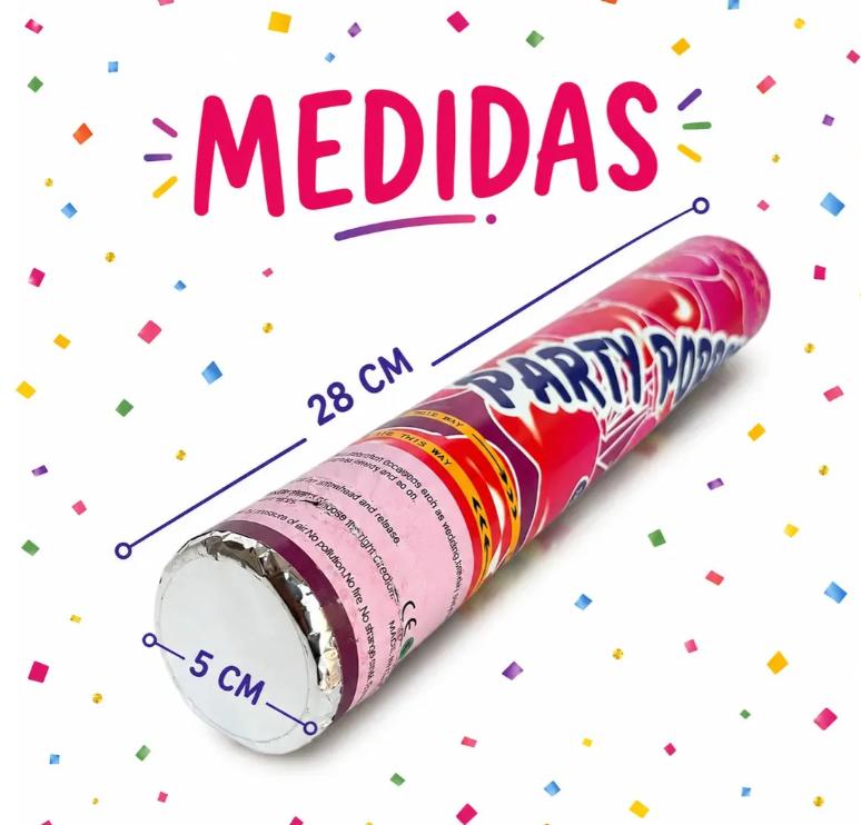 Paquete de 10 Cañones Lanzadores de Confeti Metálico Multicolor de 30 cm para Fiestas y Batucadas