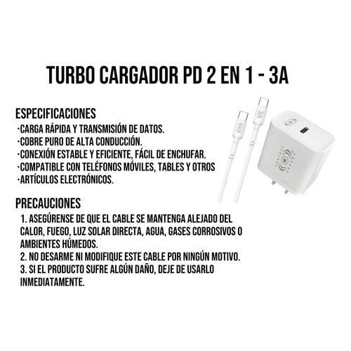Turbo Cargador De Carga Rápida Tipo C 20w Cable Tipo c  Color Blanco