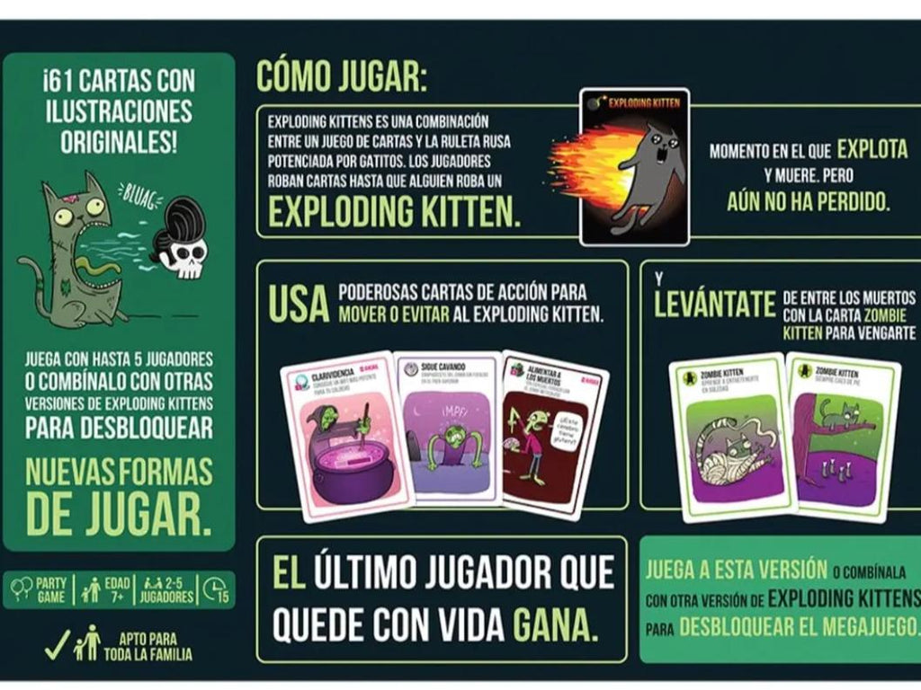 Juego De Mesa ECG-ZOMB-6 Zombie Kittens en Español 7+ Exploding Kittens