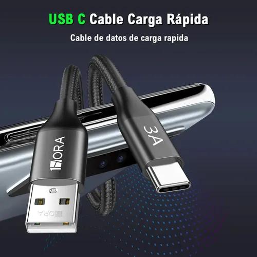 Cable TIPO C a USB-A 60W PD 3A 2M 1HORA Carga Rápida USB 2.0 Nylon Trenzado,Compatible Samsung S24 S23 S22 A16,Xiaomi Redmi Note,POCO,Motorola G15 G35,Huawei,Tablet,Power Bank.Para Hogar,Oficina,Viaje