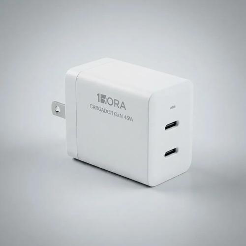 Cargador Carga Rapida 1hora Gan 45w 2 Puertos Usb Tipo C