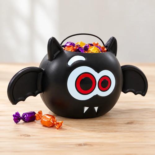 Cubo Dulcero de Murciélago para Halloween - Recipiente de Plástico con Alas y Asa para Dulces (Trick or Treat)