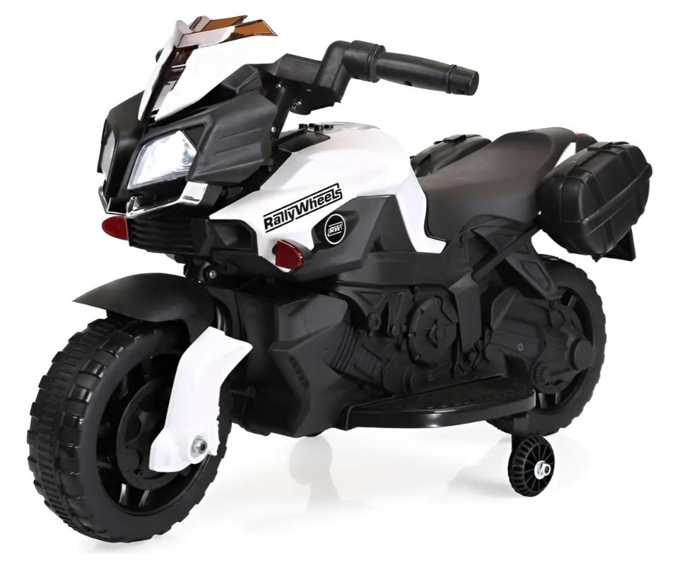 Moto Eléctrica Montable Rally Wheels para Niños Blanco y Negro con Control Manual