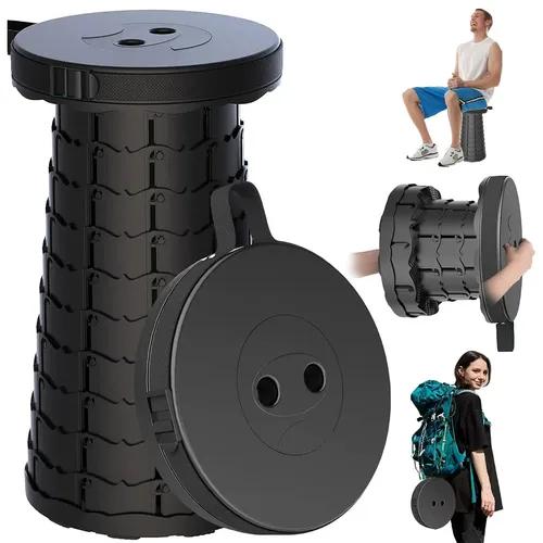 Banco Plegable Retráctil Telescópico Portátil Camping Taburete Circular Grande Plástico Porygon Antideslizante Con Correa Ajustable Soporta 180kg Taburete Ideal Para Fútbol, Picnic, Playa, Bbq, Pesca