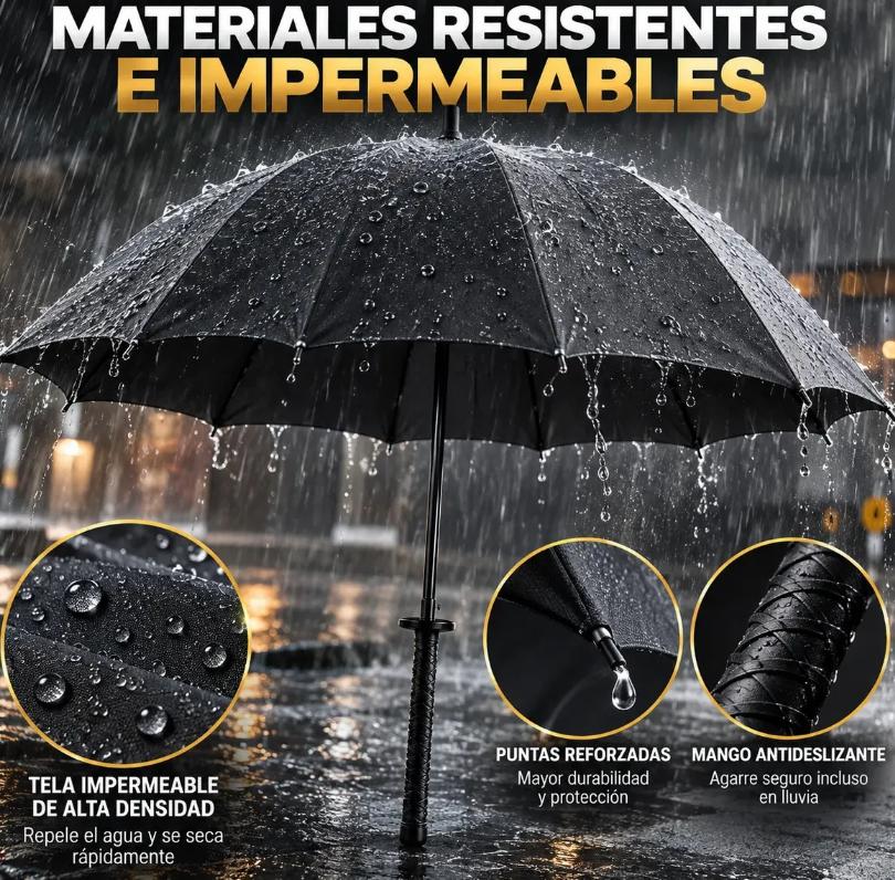 Sombrilla Katana Paraguas Samurai Estilo Demon Slayer Tela Chunya Alta Densidad Resistente Lluvia Sol Color Negro Ele-Gate