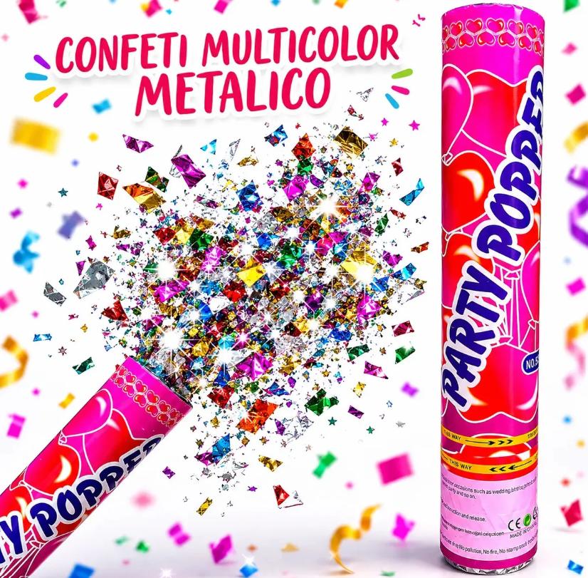 Paquete de 10 Cañones Lanzadores de Confeti Metálico Multicolor de 30 cm para Fiestas y Batucadas