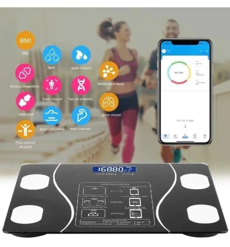Bascula Balanza Digital Inteligente con App de Control de Peso Color Negro Ele-Gate || Báscula Inteligente Ele-Gate 180kg Bluetooth App IMC