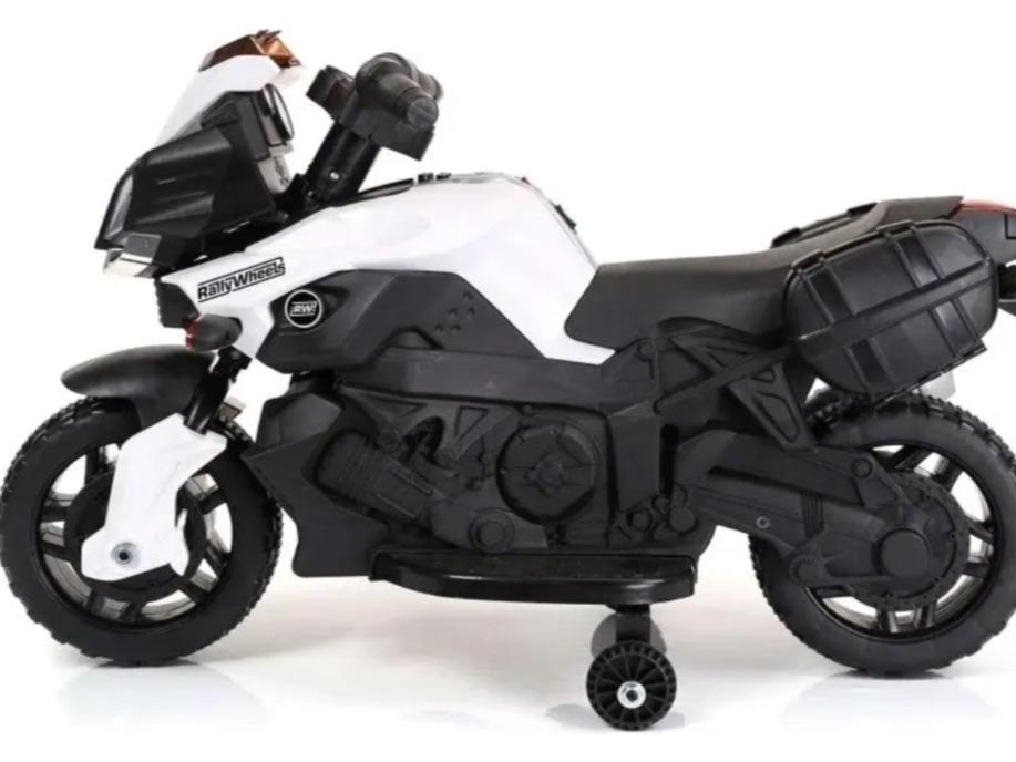 Moto Eléctrica Montable Rally Wheels para Niños Blanco y Negro con Control Manual