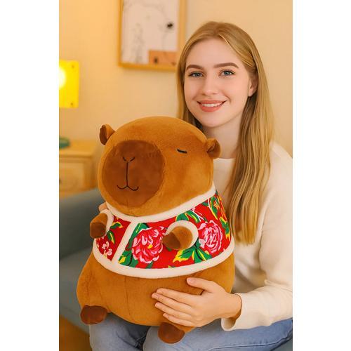 Peluche Capibara JEXTECH 75cm Chaleco Rojo Floral Invierno