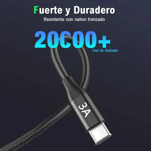 Cable TIPO C a USB-A 60W PD 3A 2M 1HORA Carga Rápida USB 2.0 Nylon Trenzado,Compatible Samsung S24 S23 S22 A16,Xiaomi Redmi Note,POCO,Motorola G15 G35,Huawei,Tablet,Power Bank.Para Hogar,Oficina,Viaje