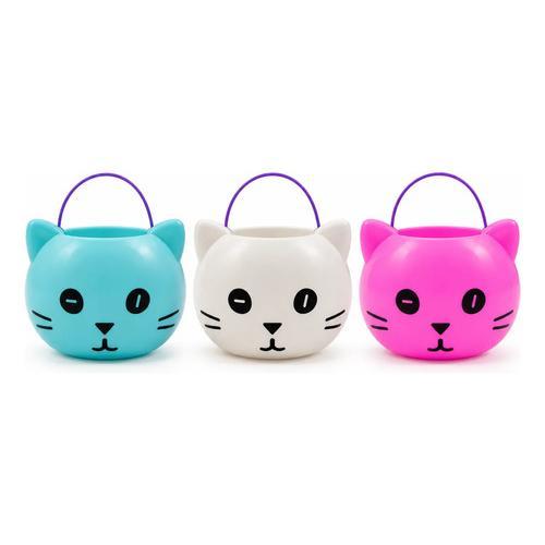 Cubo Dulcero de Gato para Halloween - Recipiente de Plástico con Asa para Dulces (Trick or Treat)