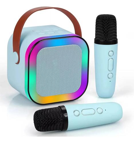 Mini Bocina Karaoke Portátil 2 Micrófonos Inalámbricos Led