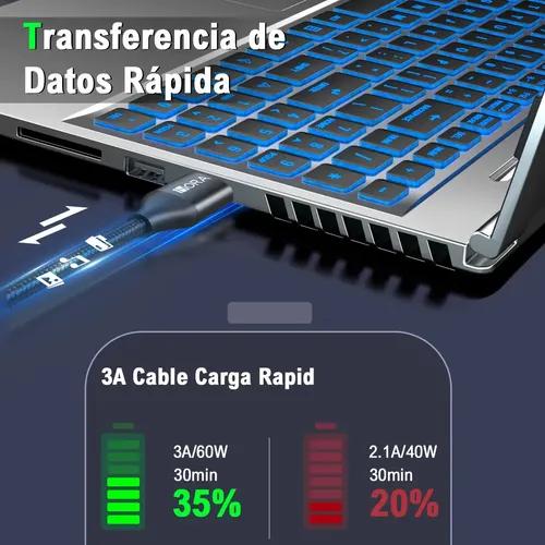 Cable TIPO C a USB-A 60W PD 3A 2M 1HORA Carga Rápida USB 2.0 Nylon Trenzado,Compatible Samsung S24 S23 S22 A16,Xiaomi Redmi Note,POCO,Motorola G15 G35,Huawei,Tablet,Power Bank.Para Hogar,Oficina,Viaje