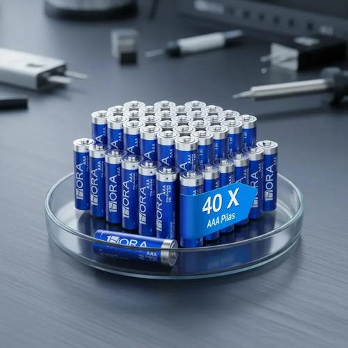 Pilas AAA Alcalinas 1Hora de Larga Duración, Pack con 40 Unidades para Dispositivos