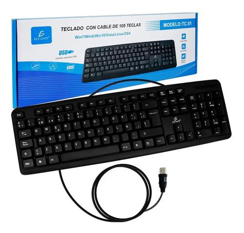 Teclado USB Ele-Gate TC01 105 Teclas QWERTY Negro Español Buena Calidad