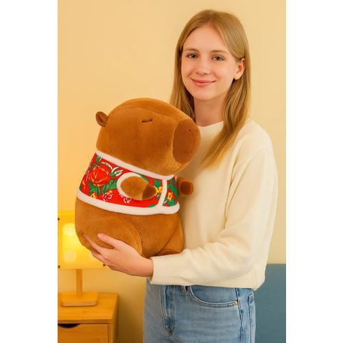 Peluche Capibara JEXTECH 75cm Chaleco Rojo Floral Invierno
