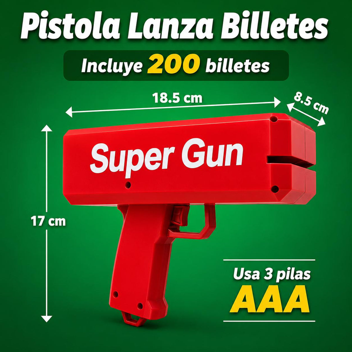 Pistola Lanzadora Billetes Cash Money Super Gun De juguete LANZADOR DE BILLETES Maquina lanzadora de bolletes