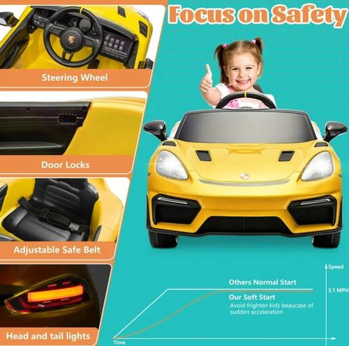 Carro Eléctrico Infantil Tipo Porsche 718 Spyder Amarillo con Control y MP3