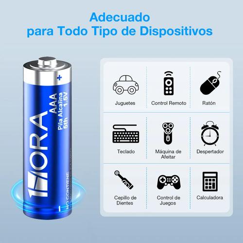 Pilas AAA Alcalinas 1Hora de Larga Duración, Pack con 40 Unidades para Dispositivos