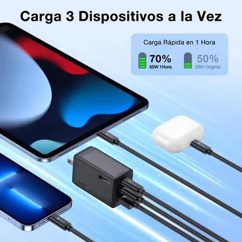 Cargador Tipo C 65W PD GaN 1Hora con 3 Puertos, Cubo de Carga Rápido Pared con Cable USB C a C Compatible con iPhon 17 16 15 Pro MAX, Samsung Galaxy S26 S25 S23 S22 A16, MacBook Pro/Air, iPad Pro