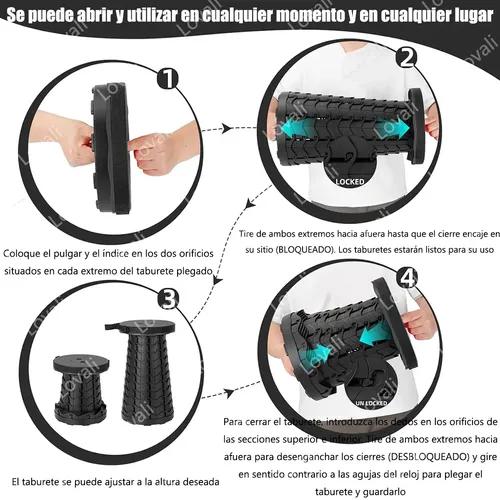 Banco Plegable Retráctil Telescópico Portátil Camping Taburete Circular Grande Plástico Porygon Antideslizante Con Correa Ajustable Soporta 180kg Taburete Ideal Para Fútbol, Picnic, Playa, Bbq, Pesca