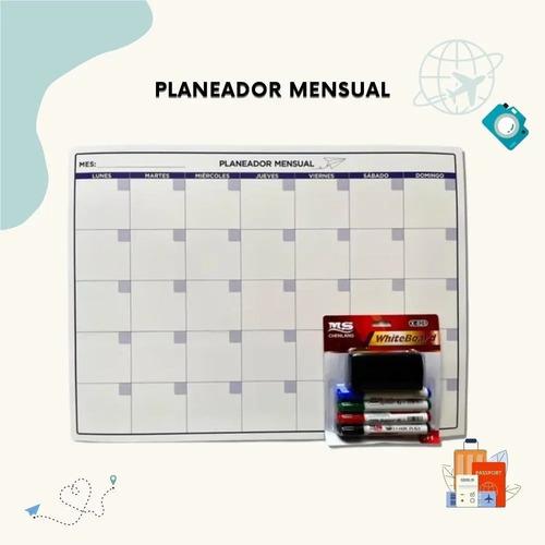 Pizarrón Planeador Mensual Doble Vista 60x45 Plumones Agenda
