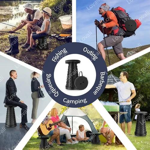 Banco Plegable Retráctil Telescópico Portátil Camping Taburete Circular Grande Plástico Porygon Antideslizante Con Correa Ajustable Soporta 180kg Taburete Ideal Para Fútbol, Picnic, Playa, Bbq, Pesca