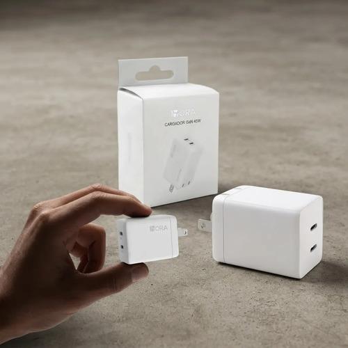 Cargador Carga Rapida 1hora Gan 45w 2 Puertos Usb Tipo C
