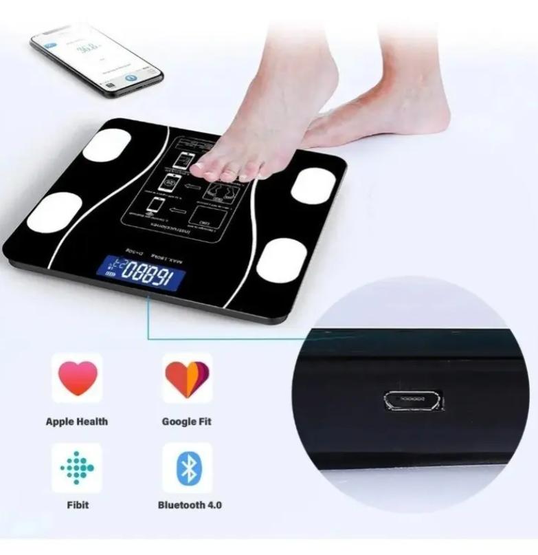 Bascula Balanza Digital Inteligente con App de Control de Peso Color Negro Ele-Gate || Báscula Inteligente Ele-Gate 180kg Bluetooth App IMC