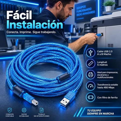 Cable Azul Usb A-B Macho de 5m para Impresora Escaner Multifuncional