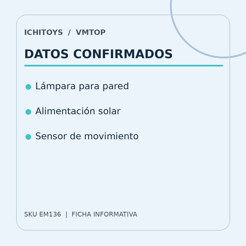Ficha visual de Lámpara Solar de Pared con Sensor de Movimiento, parte 2
