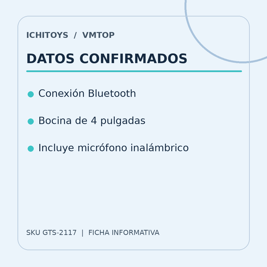 Ficha visual de Bocina Bluetooth Karaoke 4 pulgadas con Micrófono Inalámbrico, parte 2